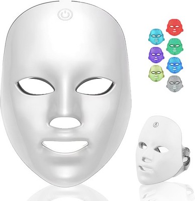 LED Gesichtsmaske, Rotlichttherapie für Gesicht, 7-Farben Photonentherapie, weiß 