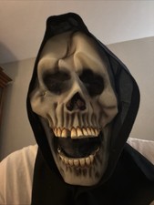 Grim Reaper Skeleton Halloween Mask Rubber Plus Hood Scary!