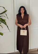 ZARA SS25 WOMAN BROWN MIDI LINEN BLEND SHIRTDRESS 8741/063 SIZE XS, XL_NWT
