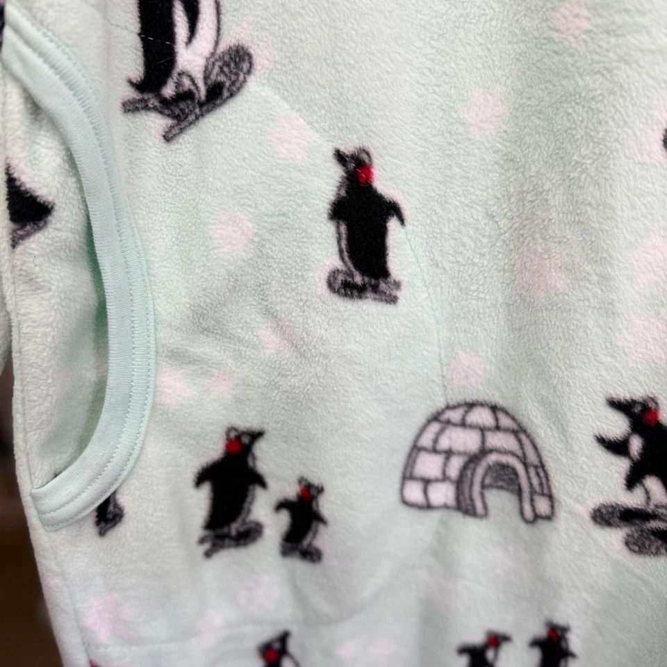 Pijama Nick & Nora para mujer polar pingüino con cremallera verde menta XXL cálido Foto 3 de 4