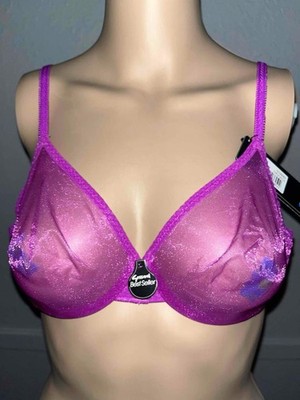 GOSSARD GLOSSIES NEW NWT PURPLE CACTUS SHEER SILKY SEE THROUGH BRA LINGERIE SEXY