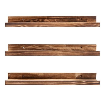 24 Inch Carbonized Black Floating Shelves, Handmade Solid Wooden Picture Ledge