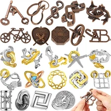 24 Pcs Metal Brain Teaser Puzzles Assortment for Adults Difficult Magic Puzzl...