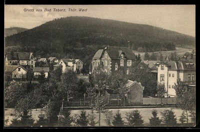 AK Bad Tabarz /Thür. Wald, Ortsansicht mit Villen und bewaldetem Hügel 
