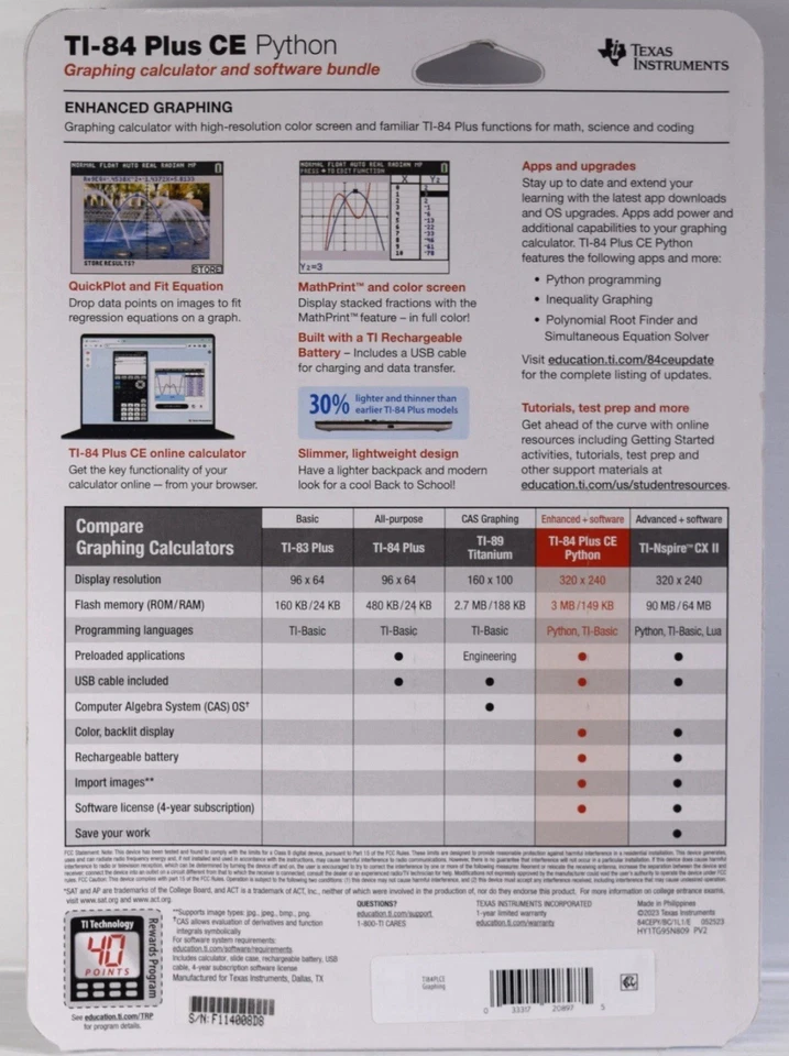 Texas Instruments TI-84 Plus CE PYTHON Enhanced Graphing Calculator & Software - Image 2 of 2