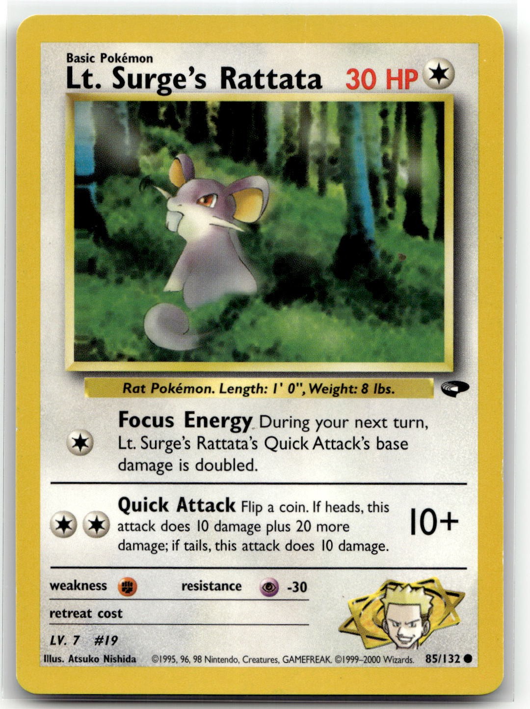 Lt. Surge's Rattata 85/132 Common Gym Challenge Pokemon Unlimited HP