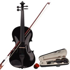 Black Acoustic 4/4 Full-Size Violin, Velvet Case, Ornate Bow, Rosin