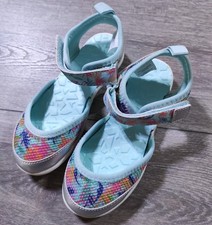 Lands End Water Shoes Little Girls Size 9 Blue Floral Mary Jane Summer Beach