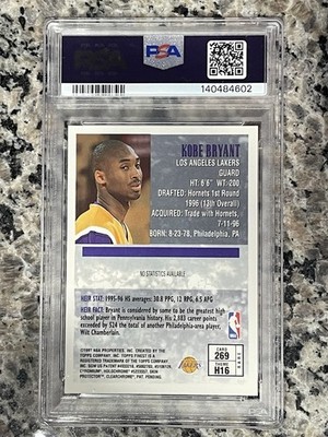1996 Topps Finest Gold Heirs Kobe Bryant Rookie PSA 9 #269 Lakers