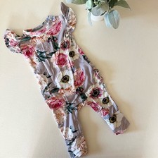 Posh Peanut French Gray Ruffled Cap Sleeve Romper
