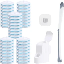 Wall-Mounted Disposable Toilet Brush & Holder, 40 Refill Head Kit