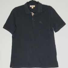 Burberry London England Men  s Polo Size Medium Black Brit Preppy Plaid