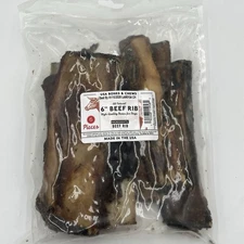 BRAND NEW!! Bones & Chews Dog Treat 6pc All Natural 6” Beef Rib - Made In USA