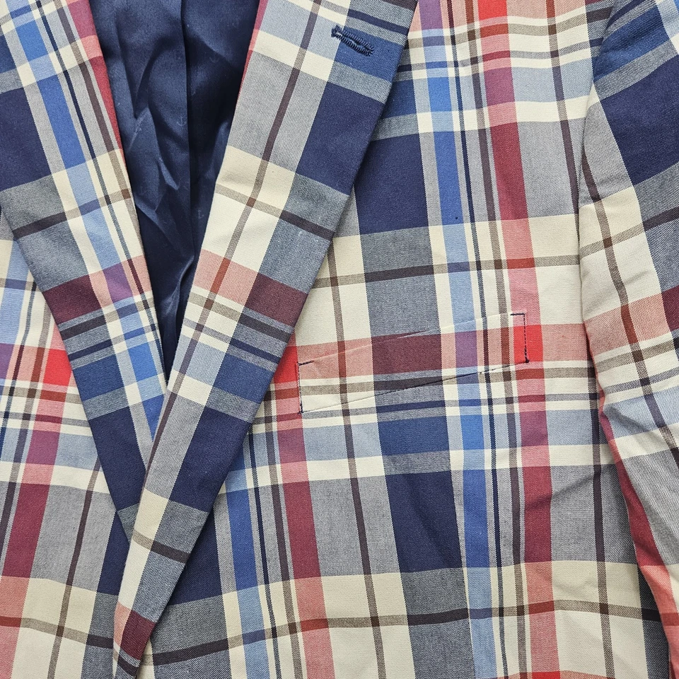 Tommy Hilfiger Hombres 46R Madras Algodón a Cuadros Azul Rojo Foto 4 de 4