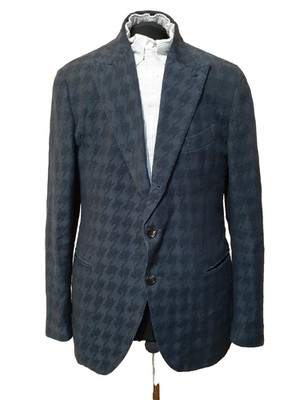 Gabriele Pasini Mens Houndstooth Blue Blazer Size. 50
