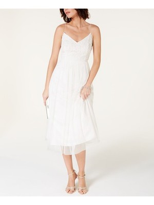 ADRIANNA PAPELL Womens White Spaghetti Strap Sheath Formal Dress 2