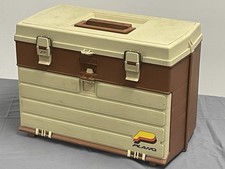 Vintage Plano 757 Fishing Tackle Box Top Storage With 4 Drawers Made In USA NICE