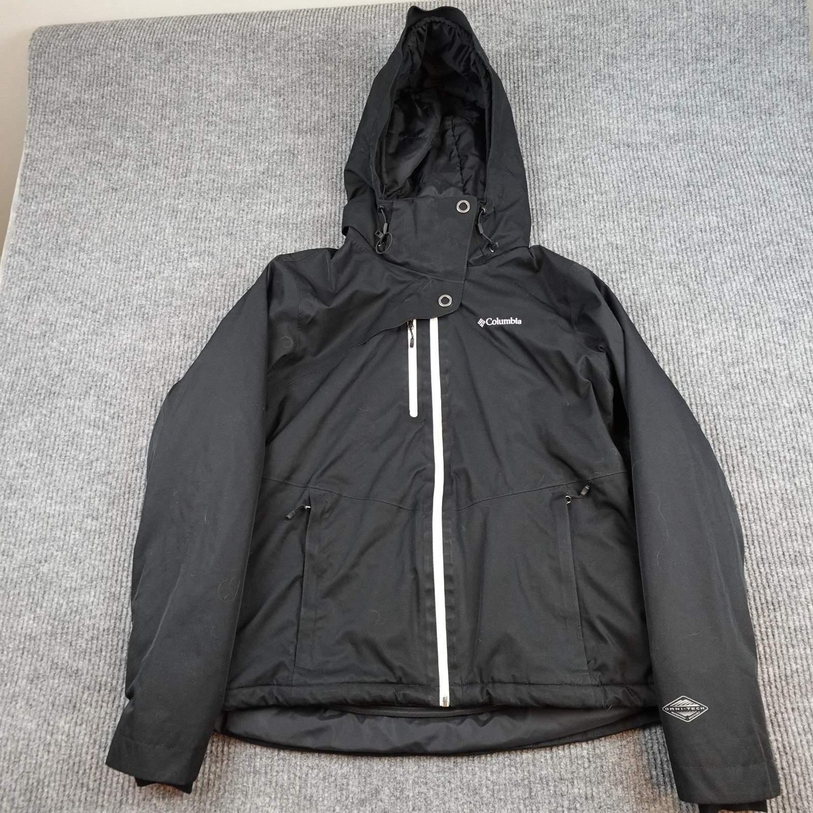 Columbia Omni-Tech Jacket Mens XL Black Hooded Omni-Heat Insulated Ski Snow