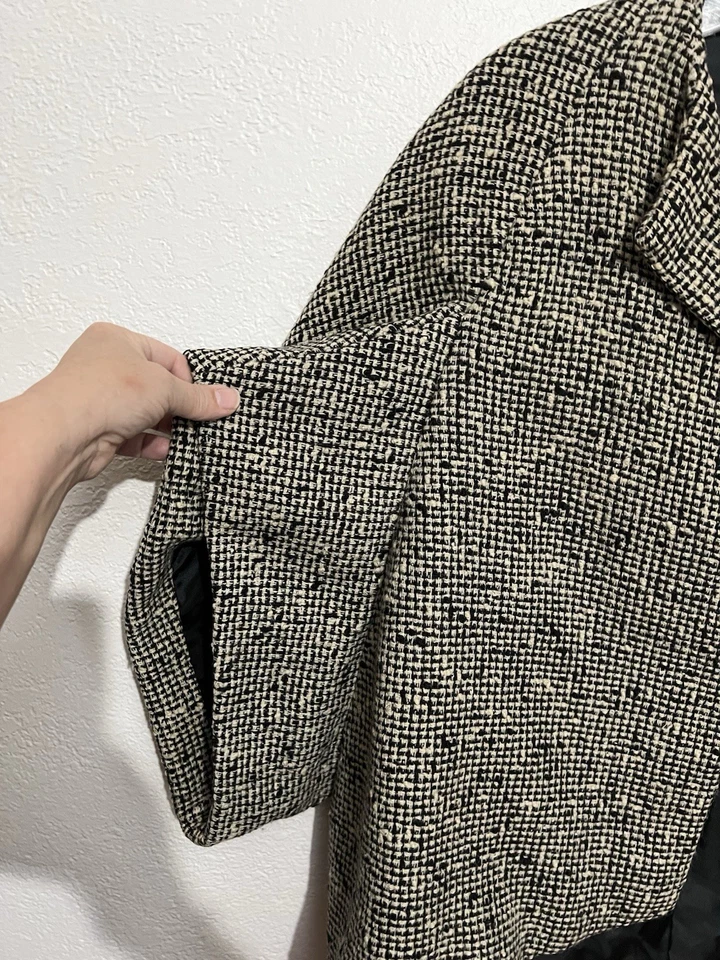 Vtg Tweed Cape Coat 1950s Blk What Houndstooth Audrey Hepburn Retro Mod M/L - Image 2 of 4