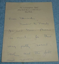 Vintage Letter Written On Hotel Stationery The Vanderbilt 4 Park Avenue New York