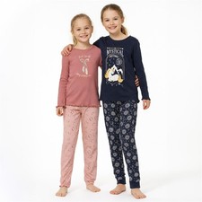 Kinder Schlafanzug Mädchen 2tlg Set Baumwolle Langarm Pyjama rosa blau 122 - 158