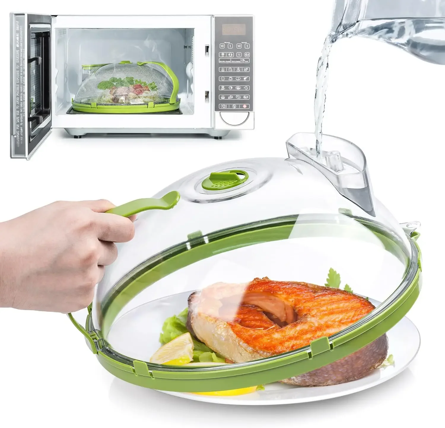 Microwave Cover for Food Clear Splatter Cover with Steamer & Handle 10 Inch
