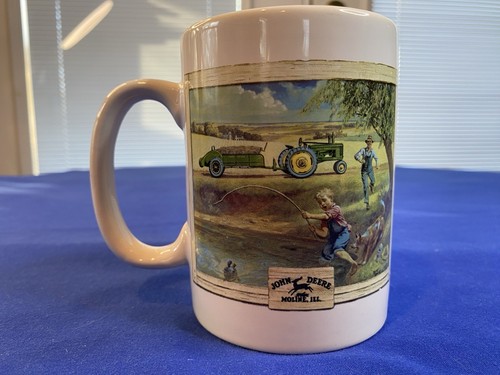 John Deere Moline Illinois Fishing Kid Dog Scene Farming Tractors Coffee Mug