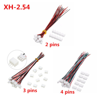 10x JST XH 2.54 Micro Mini Stecker 2,54mm 2/3/4pin mit  24AWG Kabel