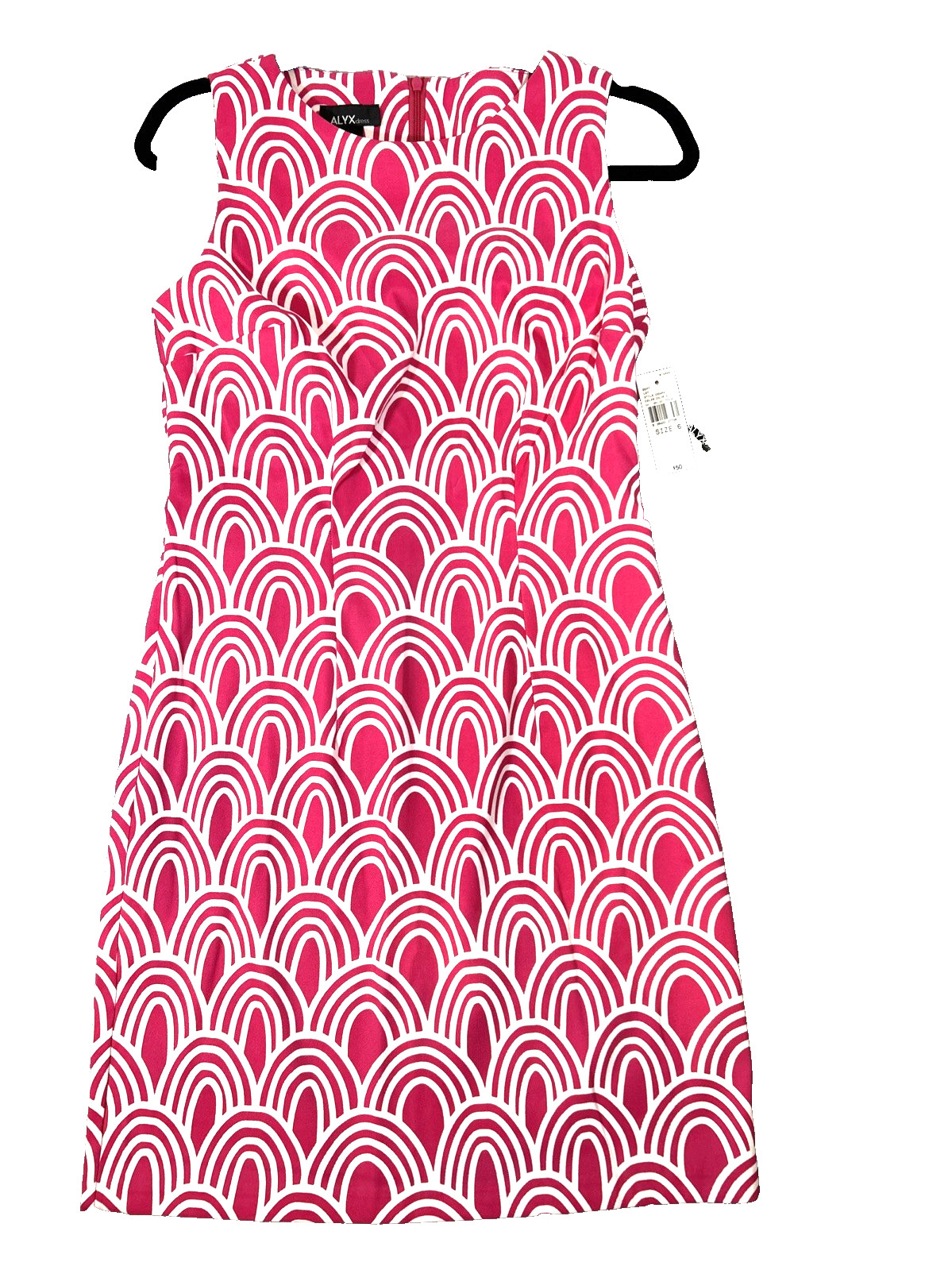 Alyx Womens Sheath Dress Hot Pink White Sleeveless Geometric Classic Sz 6 New