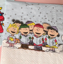 2 Individual Paper Decoupage Beverage Size Napkins Christmas Carol Peanuts DIY