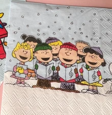 2 Individual Paper Decoupage Beverage Size Napkins Christmas Carol Peanuts DIY