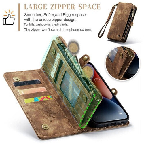 Magnetic Removable Leather Wallet Case For iPhone 16e 15 14 13 12 11 Pro Max 8 7 - Picture 6 of 76