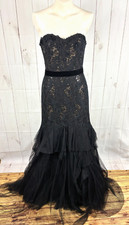 Liancarlo Couture Black Beaded Sequin Lace Tulle Strapless Formal Gown Dress - 6