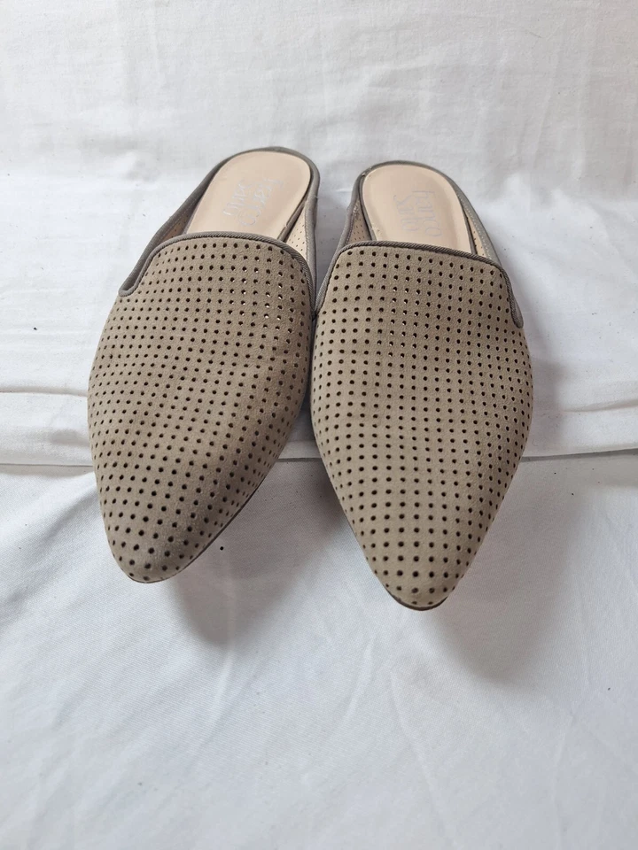 Franco Sarto Womens Mules Sz 7M Beige Leather Perforated Pointed Toe Slip On - Image 3 of 4