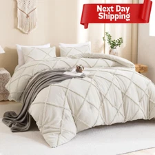 Boho Tufted Beige Comforter Set (79x90 inches), 3 Pieces - Boho Full Beige