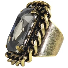 Antique Plated Square Adjustable Khaki Fashion Cocktail Statement Ring