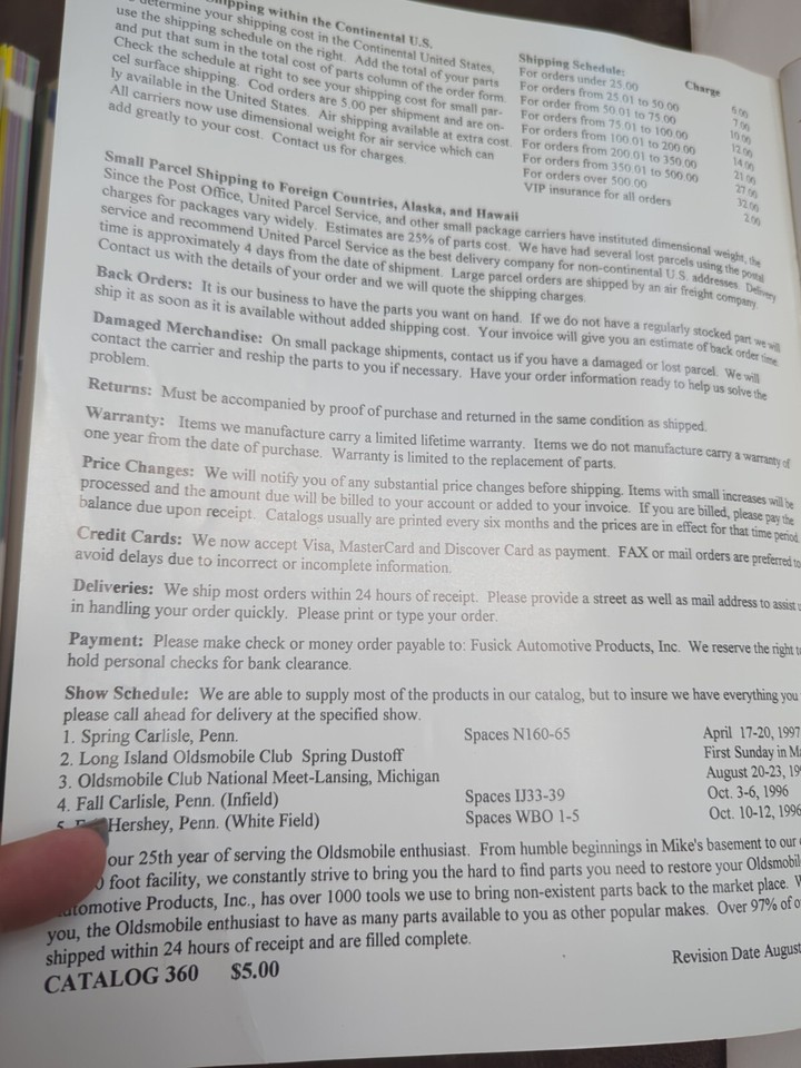 Oldsmobile Parts Catalog No. 360 Fusick Automotive Products 19351977