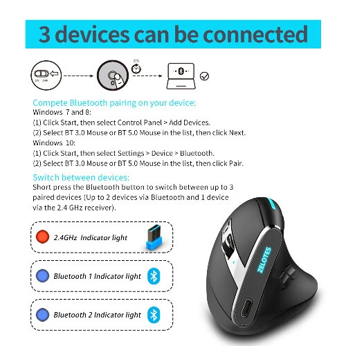 Wireless 2.4G Bluetooth Mouse 2400DPI Game Mouse  - Image 2 of 4