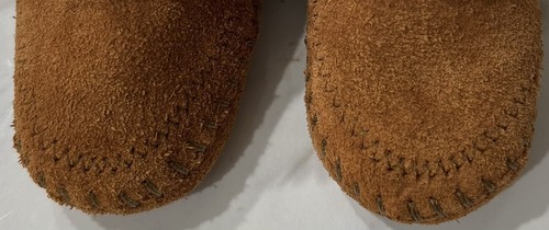 MINNETONKA Toddlers Moccasin Booties Brown Unisex Back Flap Size 3 EUC - 第 3/8 張圖片