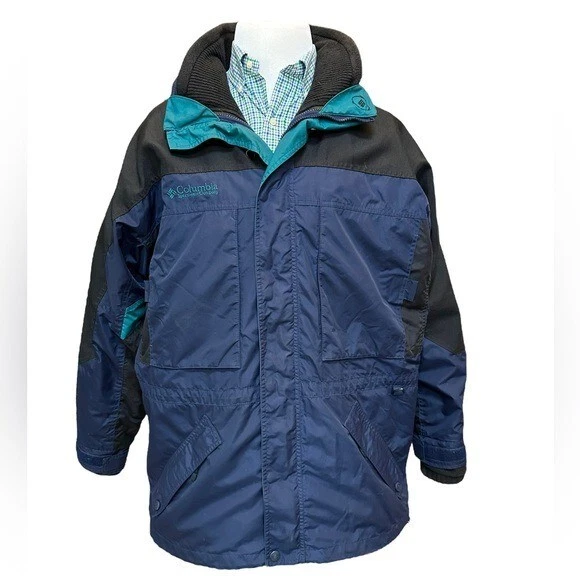 Columbia Jacket Men's Large Blue Waterproof Westridge with Fleece Lining & Hood