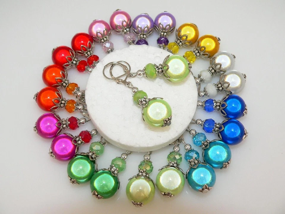 bezaubernde Ohrringe Ohrhänger Miracle glanz Perle 14mm Kristallglas Blüte  o04i - Bild 2 von 4