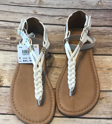 New w/ Tags American Eagle AE Girls White Emmie Sandals Summer Thong 11 Braided