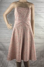 Ann Taylor Strapless Dress Women's Size 2 Pink Tan Floral Print Tie Back Dress