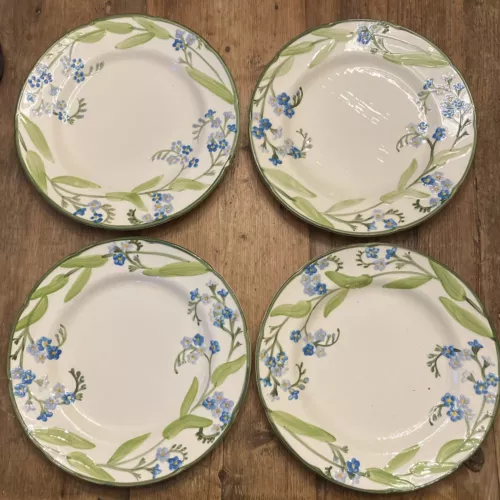 (4) Vtg FRANCISCAN  Forget Me Not 10 5/8" DINNER PLATES Blue Floral Hand Painted