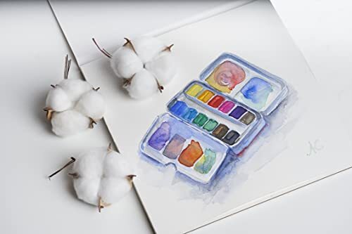 ZenART Superior 100% Katoenen Aquarelpapier 300 g Koudgeperst - 20,32 x 20,32 cm, 20 Vellen, Zuurvrij, Reisblok, 2-Zijdig Gebonden - voor Aquarel, Gouache, Inkt, Acryl en Gemengde Media