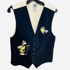 VTG WARNER BROS Acme Clothing Co Men Medium Black Tweety Bird  Sylvester Vest