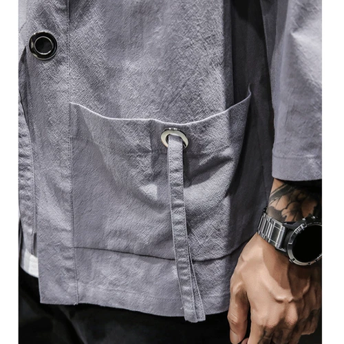 Men Jacket Outerwear Japanese Coat Yukata Kimono Linen Loose Sleeve Casual Tops - Bild 12 von 18