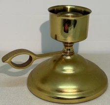 Candle Holder Metal Chamber Stick Finger Loop Drip Cup Gold Tone Vintage 1 Piece