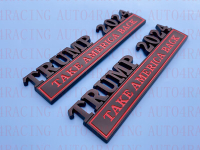 2PC Black Red Trump 2024 Take America Back MAGA Emblem 3D Badge Fender Rear