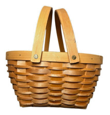 Large Country Woven Collection Grand Gathering Wooden Basket Dual Handles 10.5  